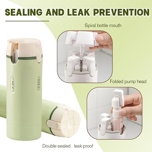 4 in 1 Travel Dispenser, 4 Pack 30ML Travel Bottles with Measurement Scale & Label Stickers for Toiletries, Leak Proof Dispenser Bottle Containers for Shampoo Lotion Conditioner Cream (Green+White) - color: Green+White
