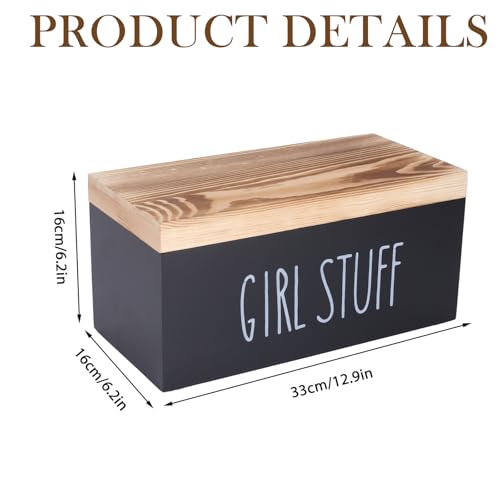 Bathroom Tampon Holder, Wooden Box With Lid, Covered Tray Organizer, Feminine Hygiene Storage Caddy for Countertop Vanity, Rustic Farmhouse Decor, Discreet Feminine Product Organizer for Guest Bath