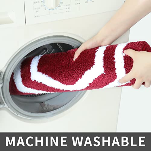 COSY HOMEER Extra Thick Bath Linen Sets Rugs - Anti-Slip Bath Mats Soft Plush 100% Strong Polyester Living Room Bathroom Water Absorbent(Red,20x32 - Inches) - color: White/Red, size: 1'8" x 2'8" (Oval)