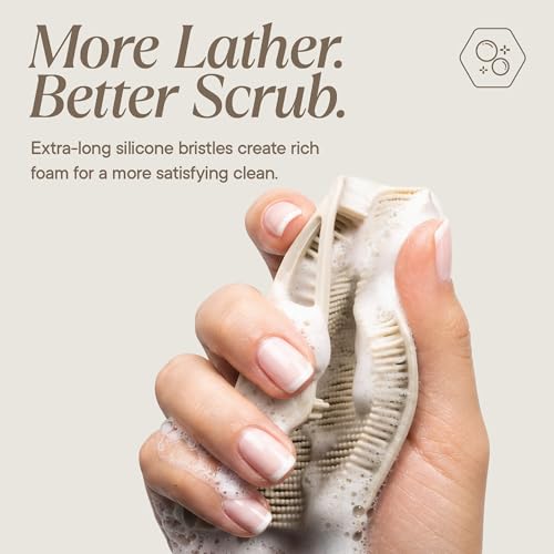 TOOLETRIES Silicone Body Scrubber 2.0, Loofah Alternative - Sand | Gentle exfoliating shower scrubber that's quick drying, hygienic and longer lasting than traditional loofahs. - color: Sand