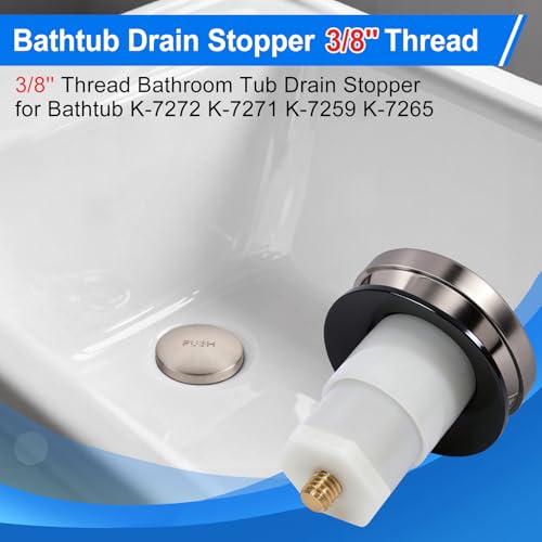 1 Pack 1068204 Bathtub Drain Stopper Replacement and Cover Compatible with Kohler Bathtub K-7272 K-7271 K-7259 K-7265, Bathroom Pop Up Tub Drain Stopper with 3/8'' Thread Studs (Brushed Nickel Cover) - color: Brushed Nickel Cover