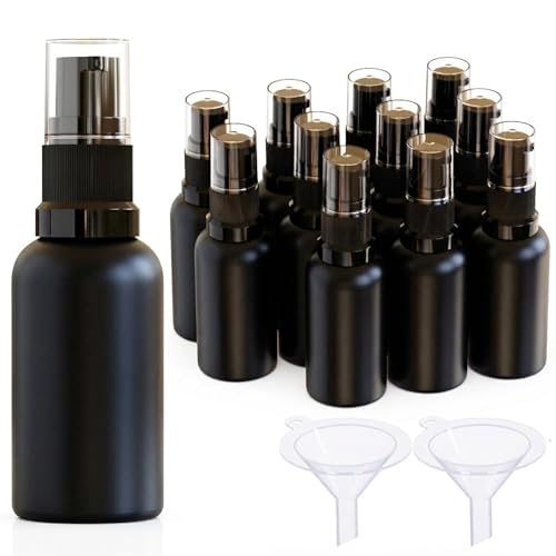 12Pack 1oz Matt Black Glass Pump Bottles,30ml Empty Refillable Travel Small Container For Lotion Cream Essentil Oil Shampoo (1oz black) - size: 1oz black