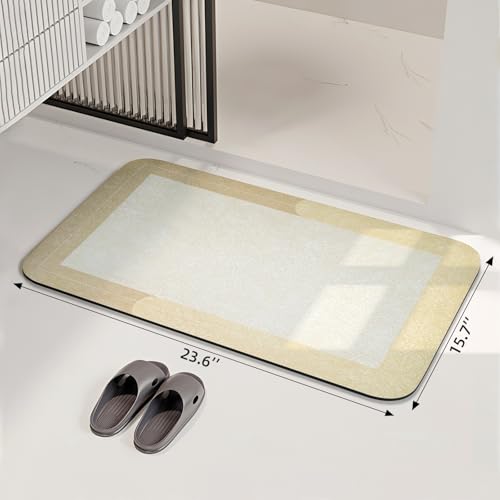 Mordem Diatomaceous Earth Bath Mat Super Absorbent Quick Dry Bath Mat, Bathroom Rugs Non Slip Washable, Thin Beige Bathroom Floor Mats-Shower Rug for in Front of Bathtub Shower, Easy Care,15.7"x23.6" - color: Beige, size: 15.7"x23.6"