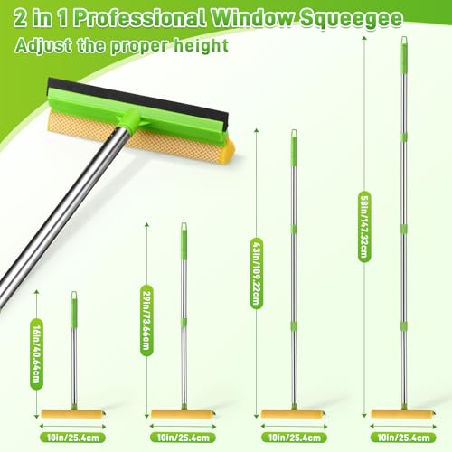 7 Pcs Windshield Car Squeegee and Collapsible Washing Bucket Combo Set 2 in 1 Squeegee Window Cleaner with Long Handle Car Interior Glass Cleaning Tool Reusable Pads Towel Spray Bottle