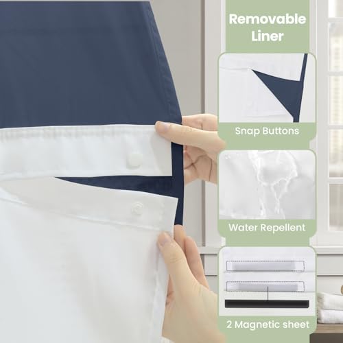 Inhousolu No Hook Shower Curtain with Snap-in Fabric Liner, Waffle Weave 230 GSM Polyester, Weighted Hem, Water Repellent Washable, Mesh Top Window 36" W x 72" L Navy Blue - color: Navy Blue, size: 36"W x 72"L (Pack of 1)