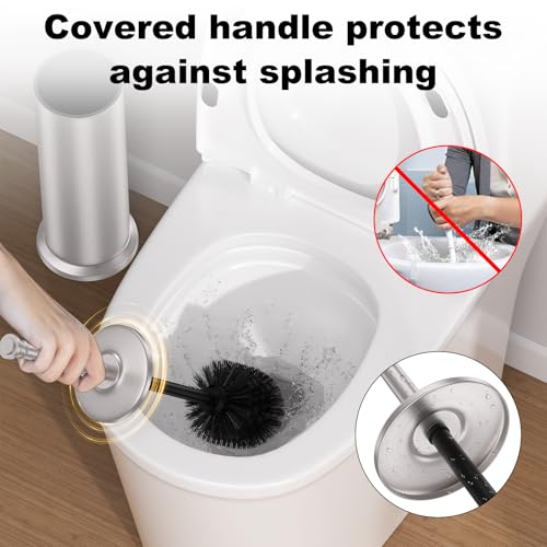 Stain Nickel Toilet Brush and Holder，Extra Long Handled Toilet Brush for Bathroom，Stainless Steel Heavy Duty Toilet Bowl Brush,Removable Inner Bowl,Deep Cleaning Dense Bristles Brush -Space Saving