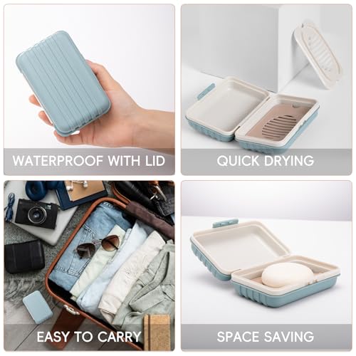 XJMWXHFC 3Pcs Travel Soap Containers with Lid, Portable Draining Soap Bar Holder for Traveling, Camping, Outdoor, Gym, Bathroom, Home (Blue, White, Brown)