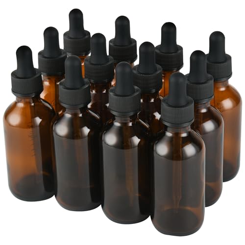 NOOEEISS 12 Pcs, 2oz Dropper Bottle, Amber Glass Eye Dropper Bottle, Tincture Bottles with Dropper, Leak-Proof Design, Stronger Suction, for All Kinds of Mixed Liquids - color: Amber, size: 2oz-12Pack