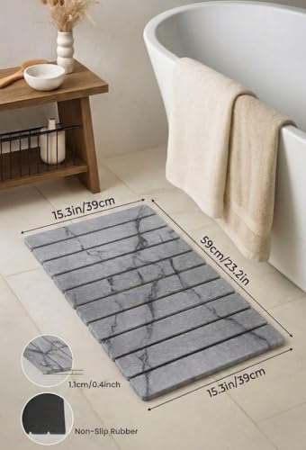 Premium Foldable Stone Bath Mat - Ultra Absorbent Quick Drying Compact Easy to Store & Clean Non-Slip Diatomaceous Earth Bath Shower Mat (Marble Grey) - color: Marble Grey