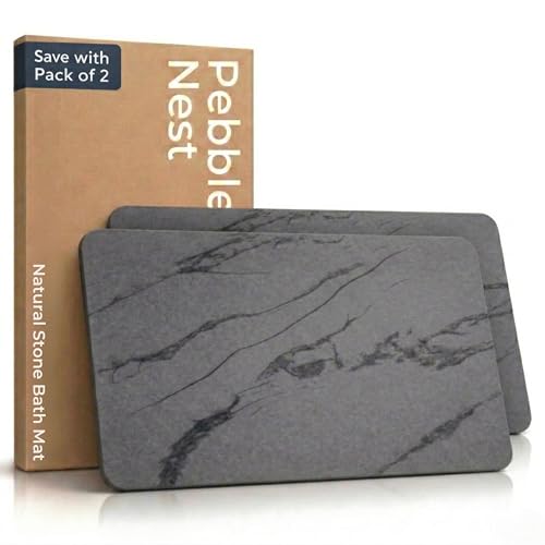 Stone Bath Mat – Diatomaceous Earth Quick Drying Non-Slip Bathroom Mat – Absorbent Diatomite Shower Mat, Durable & Easy to Clean, Modern, 23.6" x 15.3" (2 Pack Charcoal Black - Marble) - color: Charcoal Black - Marble