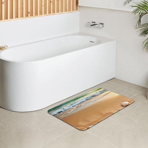 Stone Bath Mats for Bathroom Diatomaceous Earth Bath Mat Super Absorbent Floor Mat Ocean Beach Theme Stone Drying Mats Quick Drying Diatomite Shower Mat for Bathtub Pad 15.7x23.6in - color: Ocean Beach Theme