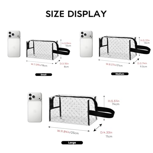 GIVLEFLY Clear TPU Toiletry Bag Set for Women & Men, 3PCS Waterproof Makeup & Skincare Organizer with Zipper, Soft Transparent Travel Cosmetic Pouch with Handle & Hanging Loop,B - size: Model B Hollow Pattern