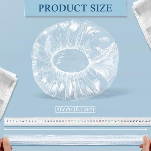 MORGLES 100 Pcs Disposable Shower Caps for Women, 18.1" Waterproof Plastic Shower Caps for Bathing, Hair Treatment, Conditioning in Home Hotel Travel - size: 100 pcs/18.1 Inch