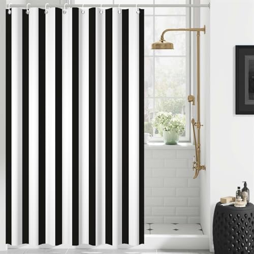 48x72inch Black White Shower Curtain Sets Decor Black and White Vertical Stripes Decor Modern Fashion Simple Bathroom Curtain for Home Bathtub Stall Decoration Hooks Included - color: Black, size: 48"W x 72"L (Pack of 1)