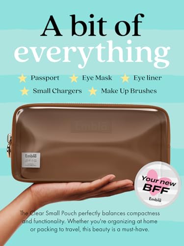 Embla Clear Cosmetic Bag Makeup Case, Clear Zipper Make Up Pouch and Toiletry Travel Tote, Cute Skincare Pouches for Women Girls, Preppy Purse Cosmetic Organizer, Small Makeup Bags, Chocolate | Small Brown Clear Nylon/PVC Cosmetic Bag with Zipper, Waterpr