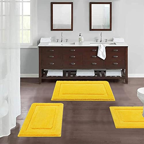 SHACOS Yellow Bathroom Rugs Sets 3 Piece Bath Mat U Shaped Toilet Rug | 20x32+ 16x24+ 20x24, Soft Fluffy Microfiber Bath Rugs Set, Non Slip Washable Absorbent Bathroom Floor Mats Carpet Shower Rug - color: Yellow, size: 16"x24"+ 20"x32"+U Shape 20"x24"