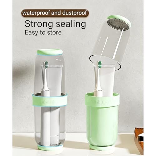 Breathable Toothbrush Travel Case, 2 in 1 Portable Travel Toothbrush Holder and Mouthwash Cup, Large Capacity Toothbrush Cup with Lid for School, Camping, Business Trip, Bathroom, Cruise (Green) - color: Green