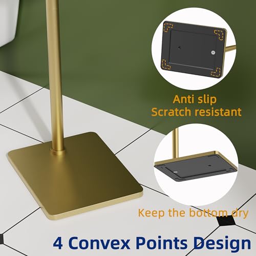 RUACQ Toilet Paper Holder Stand, Bathroom Toilet Paper Roll Holder Free Standing, Toilet Tissue Holder Stand with Post Pivoting Design, Stable Weighted Base, SUS304 Stainless Steel (Brushed Gold) - color: Brushed Gold, size: Free Standing