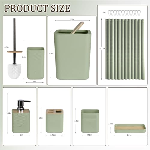 CERBIOR Bathroom Accessory Set with Shower Curtain, Includes Shower Curtain,Soap Dispenser, Toothbrush Holder, Toothbrush Cup, Soap Dish for Decorative Countertop and Housewarming Gift,Green,20PC - size: Bath Set+Shower Curtain, style: Green