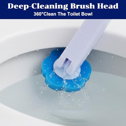 2 Pack Disposable Toilet Brush and Holder Set, Extended Handle Toilet Bowl Cleaner Wand with 48 Refills Replacement Heads Pads Bathroom Maintenance Bathtub Stick Cleaning System Starter Kit