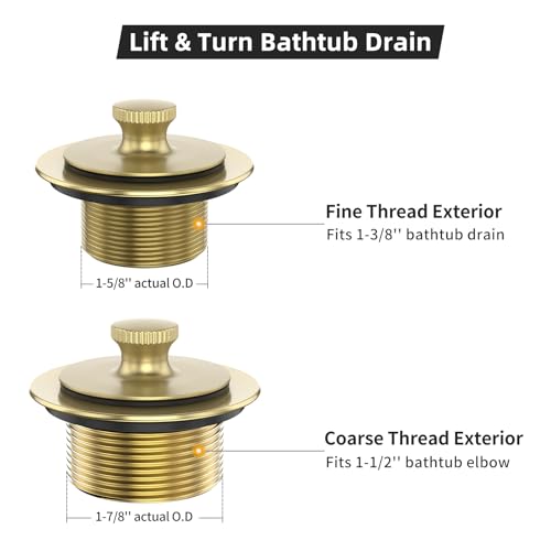 Brushed Gold Bathtub Drain Bath Tub Trim Set Conversion Kit Assembly, All Brass Lift and Turn Twist Tub Drains Replacement Trim Kit with Two-Hole Overflow Faceplate - color: Brushed Gold