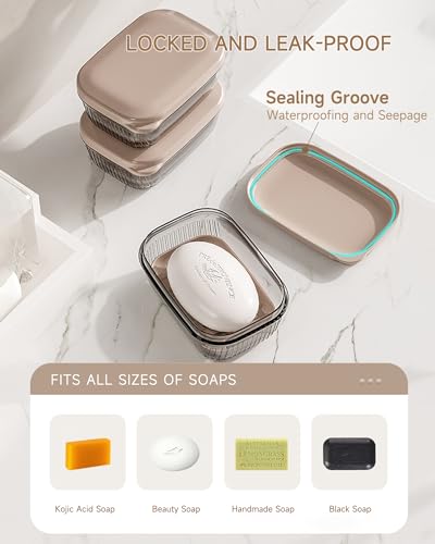 Doter Travel Soap Case, Leakproof Soap Container with Lid, Portable Bar Soap Holder for Traveling, Transparently Soap Dishes for Bathroom, Shower, Gym, School, Camping, Vacation, Outdoor - color: Beige