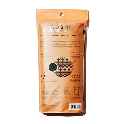 GOSHI Exfoliating Shower Towel - Long Body Scrubber for Back Acne, KP & Smooth Skin - Durable Rip-Resistant Weave, Quick-Dry Nylon Washcloth - Ethically Crafted in Gunma, Japan - Green - color: Green