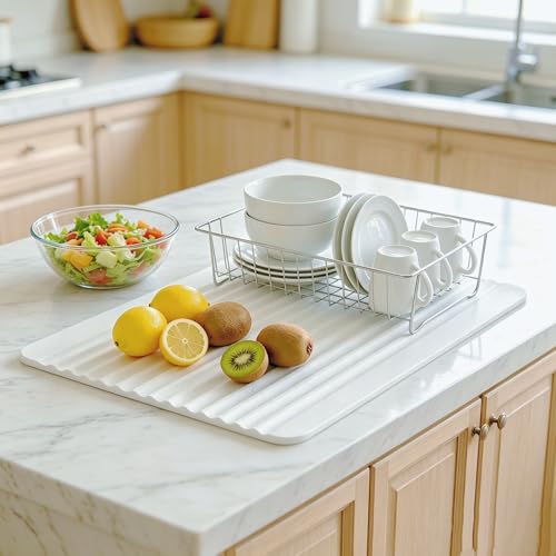 Stone Bath Mat Diatomaceous Earth Shower Mat Non-Slip Ultra Absorbent Durable Stone Mats for Bathroom/Kitchen Fast-Drying Modern Design Easy to Clean (24''*16'' White) - color: White
