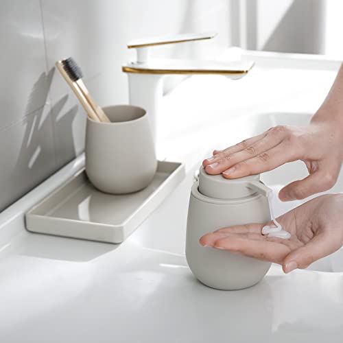 GAHEFY Small Beige White Bathroom Accessories Set with Mini Trash Can 3 Liter/0.8 Gallon,Toothbrush Holder,Soap Dispenser,Vanity Tray,Toilet Brush and Holder (Beige White 5pcs) - style: Beige white 5pcs