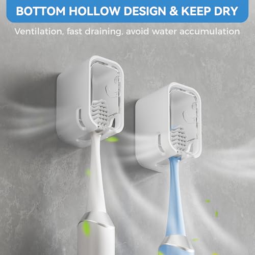 Toothbrush Holders for Bathroom【Innovation Single Slot Design】 2PCS Toothbrush Holder Wall Mounted with Cover for Shower, Single Toothbrush Dispenser Storage Organizer for Family & Travel - color: Clear