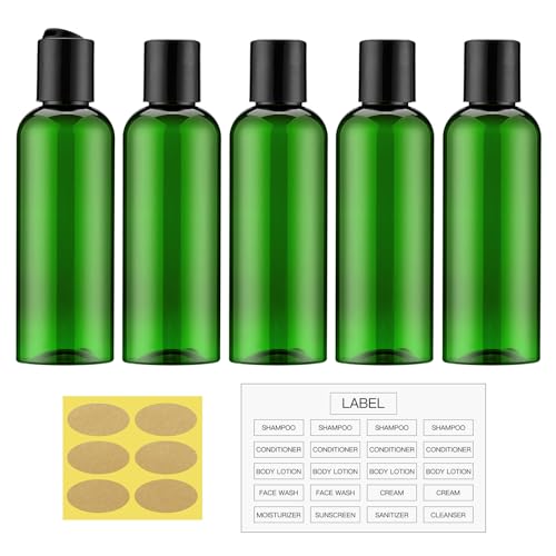 Travel Bottles for Toiletries 3.4 oz - Travel Size Containers for Shampoo Plastic - Small Empty Lotion Squeeze Bottle for Liquid TSA Approved - Leak Proof Mini Conditioner Refillable Green 100ml - color: Green