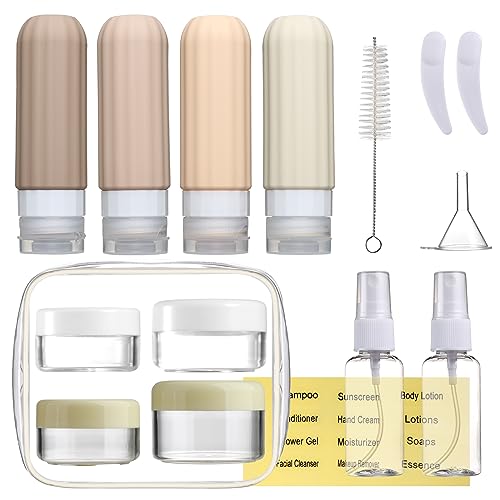 Mrsdry 16 Pack Travel Bottles Set for Toiletries, Leakproof Travel Containers for Toiletries TSA Approved Silicone Travel Accessories Squeezable Refillable 3oz for Shampoo Conditioner Lotion - color: Cream