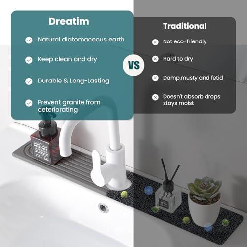 2 PCS Diatomite Stone Faucet Mat for Kitchen Sink, Dark Grey, Quick Drying Water Absorbing Pad, Sink Splash Guard & Protector for Kitchen and Bathroom Counter (Gray-Long) - color: Gray-Long