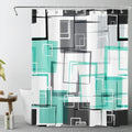 Teal Geometric Shower Curtain with Hooks Mid Century Modern Neutral Geometric Fabric Shower Curtain Modern Design Teal and Grey Pattern Abstract Bathroom Curtains Shower Set, 72Lx60W inches - color: Teal, size: 60"W x 72"L (Pack of 1)