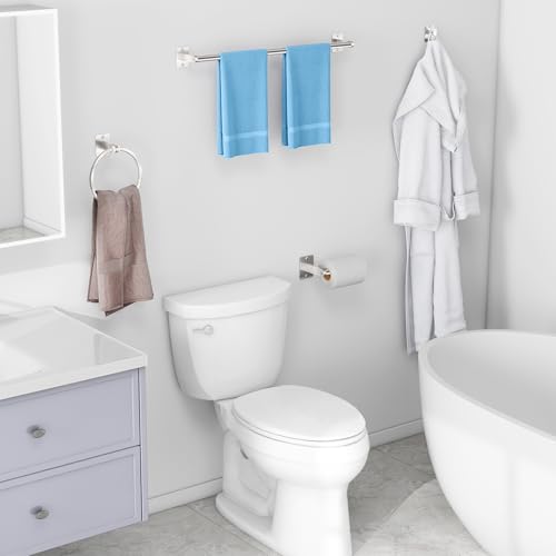 KLJKPA 8-Piece Brushed Nickel Bathroom Hardware Set, 24 inch Towel Bar | Towel Racks for Bathroom Accessories Set, Robe Towel Hooks, Toilet Paper Holder Wall Mounted - color: Brushed Nickel (8 Piece), size: 24 inch