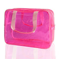 PVC Clear Pure Color Transparent Large Zipper Cosmetic Pouch Travel Makeup Cosmetic Bag with Handle for Travel Bathroom Toiletry Organizer (Hot Pink) - color: Hot Pink