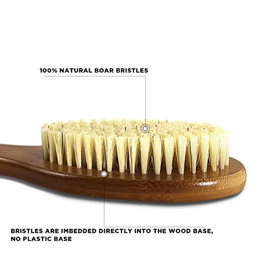ICANdOIT-17.71Inch Natural Boar Bristles Anti-Slip Long Handle Bath Brush,Bent Handle Shower Scrubber for Exfoliating,Shower Back Brush,Exfoliation Set with Pumice Stone (1 Pack) - size: Boar Bristles 17.71 Inch(Pack of 1)