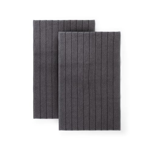 Herringbone Bath Mat Set of 2, Turkish Cotton Tencel Blend, Absorbent Quick Dry, 20x32 Inch, Oeko-TEX Certified, Made in Turkey - color: Anthracite Gray