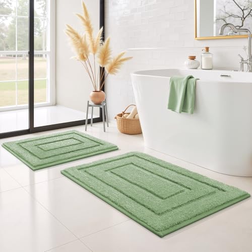 GRANNY SAYS Bathroom Rugs Sets 2 Piece,Soft Bath Mats for Bathroom, Bath Rugs Non Slip Washable, Absorbent Bath Rug for Tub, Shower and Toilet, Bath Mat Set (Green, 20" x 32" + 16" x 24") - color: Green, size: 1'8" x 2'8" (20" x 32"+16" x 24")