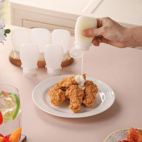 6 Pack Tiny Silicone Condiment Squeeze Bottles Small Salad Dressing Bottles to Go Travel Salad Dressing Containers for Lunch Box 60ml/2 oz Travel Sauce Bottle with Labels - size: 2 fl oz (60 ml)