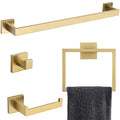 Brushed Gold Bathroom Towel Bar Sets Premium Stainless Steel 4-Piece Bathroom Hardware Set Wall Mounted Square Bathroom Accessories Kit - color: Brushed Dark Gold, size: 4-Pieces Set-A