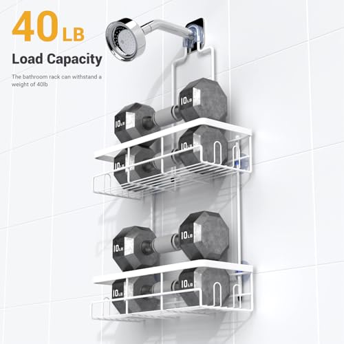 AKTECKE Shower Caddy Hanging Bathroom Organizer: Rustproof Shelf for Inside Shower - No Drilling Racks Over Showerhead - Bath Shelves for Shampoo Soap - color: White