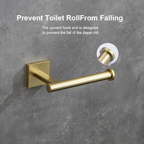 Brushed Gold Toilet Paper Holder Wall Mount, SUS304 Stainless Steel Bathroom Tissue Roll Holder, Champagne Gold Square Design, Fingerprint Resistant, Heavy Duty No-Wobble, Hardware Included - color: Brushed Gold