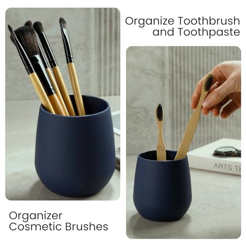 Blue Bathroom Accessories Set, Modern 3 Pcs Bathroom Essentials - Soap Dispenser, Toothbrush Holder & Tray, Countertop Vanity Organizer (Blue) - color: Blue