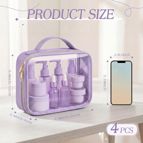 Abbylike 4 Pcs Clear Makeup Bags with Handles Tsa Approved Toiletry Bag with Zipper PU Leather Quart Size Clear Cosmetic Pouch for Travel Women Men Airport Compliant Bags(Macaron Color Palette) - color: Macaron Color Palette