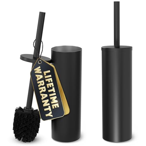 2 PCS Black Toilet Brush and Holder Set - Scratch Resistant Black Toilet Bowl Brush and Holder with Soft Bristles Replaceable Head, Protection from Splashes, and Compact Design - for Cleaning - color: Black 2 Pcs