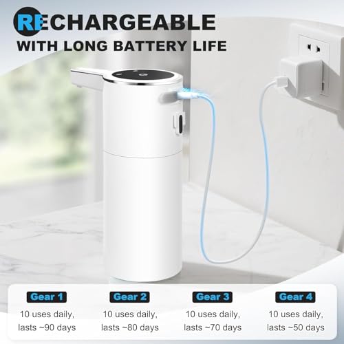 Automatic Soap Dispenser Liquid Touchless: 13.52oz/400ml Wall Mounted USB Rechargeable - 4-Level Adjustable Modern Electric Hand Soap Dispenser - Kitchen Bathroom Kids Family White - color: White Liquid