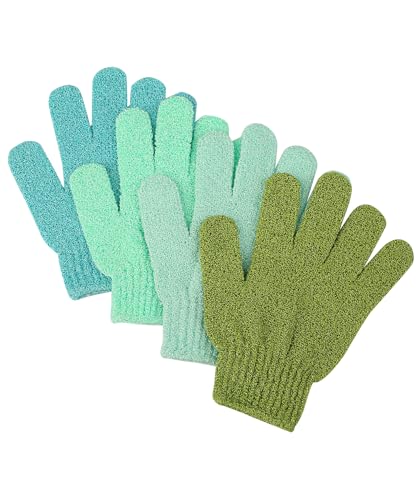 Slick Exfoliating Gloves - 4 Pcs Body Scrub Gloves, Shower & Bath Exfoliation Mitts - color: Shades of Green