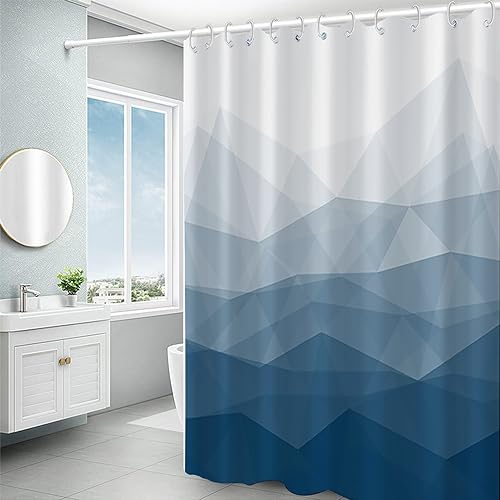 48x72inch Navy Blue Ombre Geometric Shower Curtain Abstract Mountain Peak Abstract Art Texture Blue Gradient Color Casual Style Modern Home Decoration Bathroom Stall Bathtubs Curtain with Hooks - color: Blue Ombre, size: 48"W x 72"L (Pack of 1)
