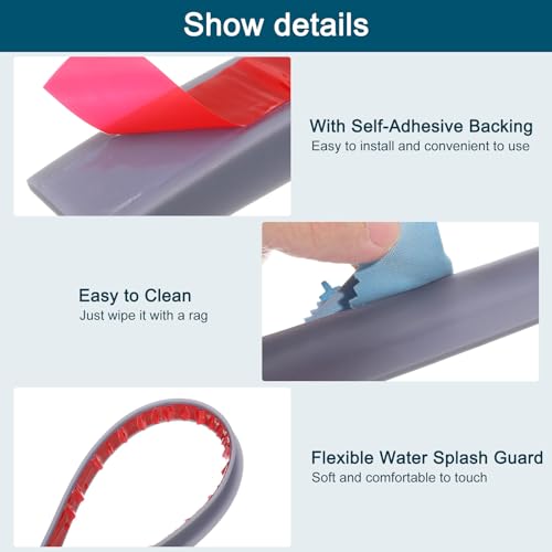 uxcell 98 Inch Collapsible Shower Barrier Stopper Water Splash Guard Blocker 98"Lx0.8"Wx0.5"H for Bathroom Kitchen Wet and Dry Separation, Gray - color: Gray, size: 98"Lx0.8"Wx0.5"H